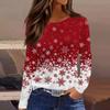 Women's Fashion Casual Slit Hem Round Neck Long Sleeve Loose Christmas Printed T-Shirt Ladies Top