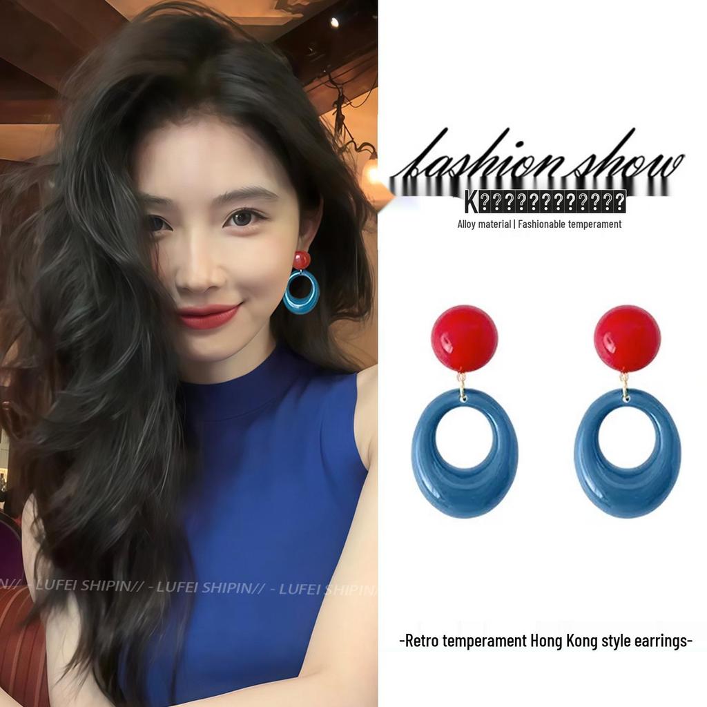 2025 New Retro Hong Kong Style Colorful Earrings: Luxury, High-End Studs, Exaggerated Fashion for Women
