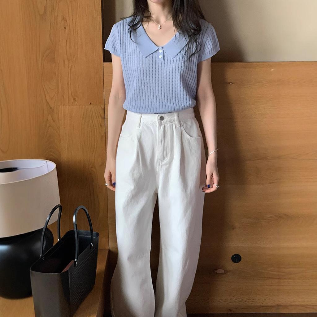 Short Sleeve Knitted Sweater Top Women