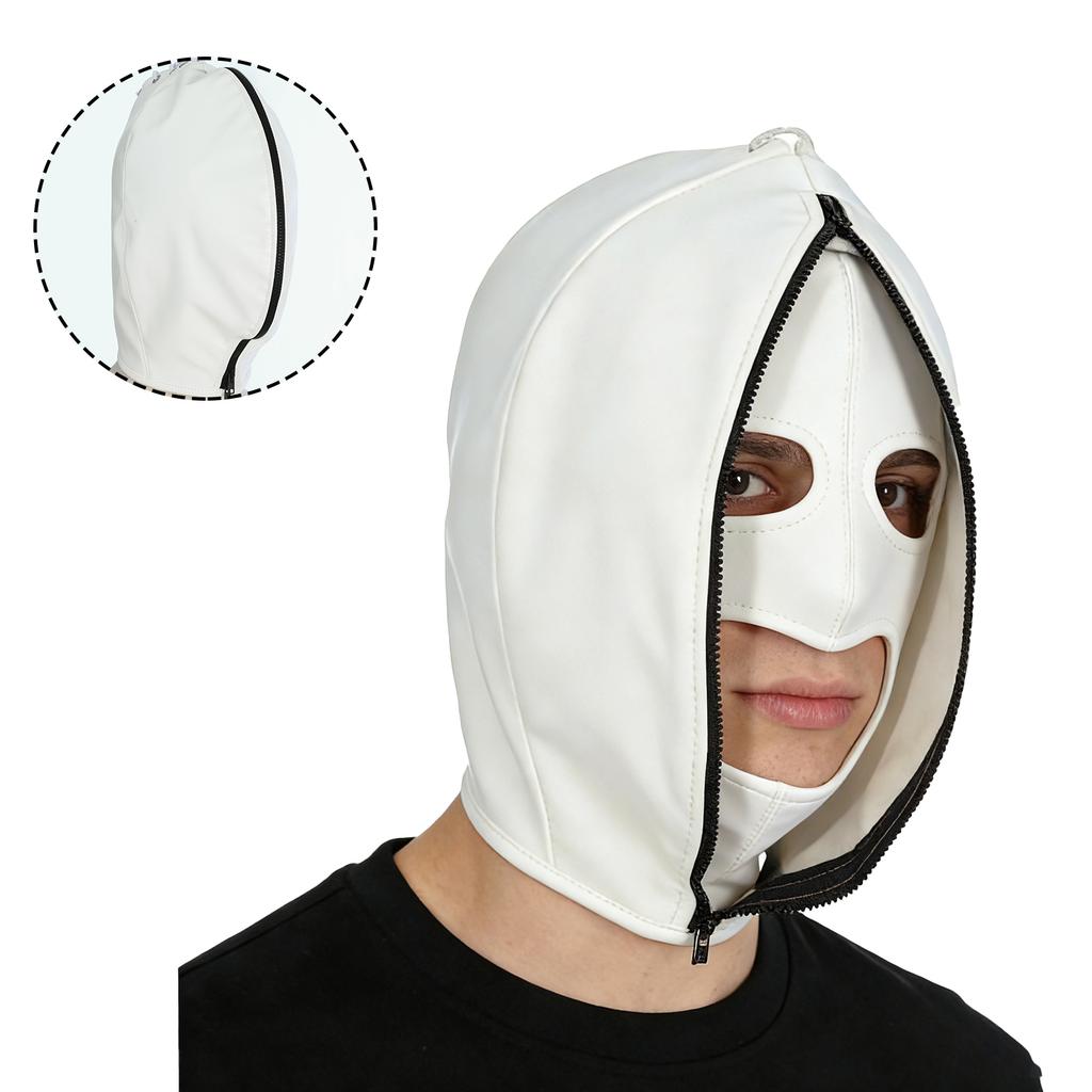 Máscara de Bondage de Cuero Ajustable para Hombres y Mujeres: Sudadera con Cremallera Completa y Capucha con Cierre de Cordones para Cosplay Gótico y Club