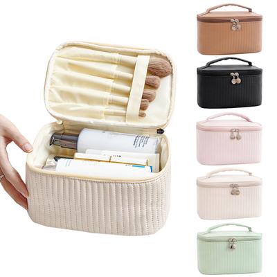 Makeup Bags for Women Travel Toiletry Cute Cases Bag Portable Solid Color Makeup Organizer Box Cosmetic Bag  Leather