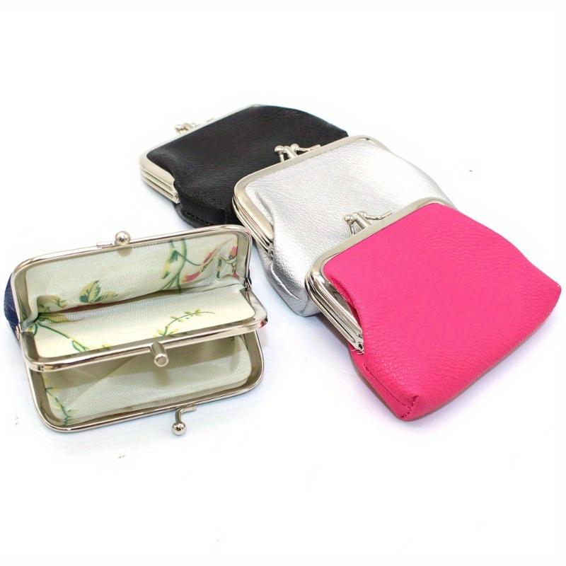 Cute Clip Lock Women's Coin Purse Retro Solid Color Bifold Kiss Lock Small Wallet Simple PU Leather Lipstick Portable Pocket Bag