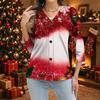 Women's Casual Christmas Print Button Down Shirt with 3/4 Sleeves