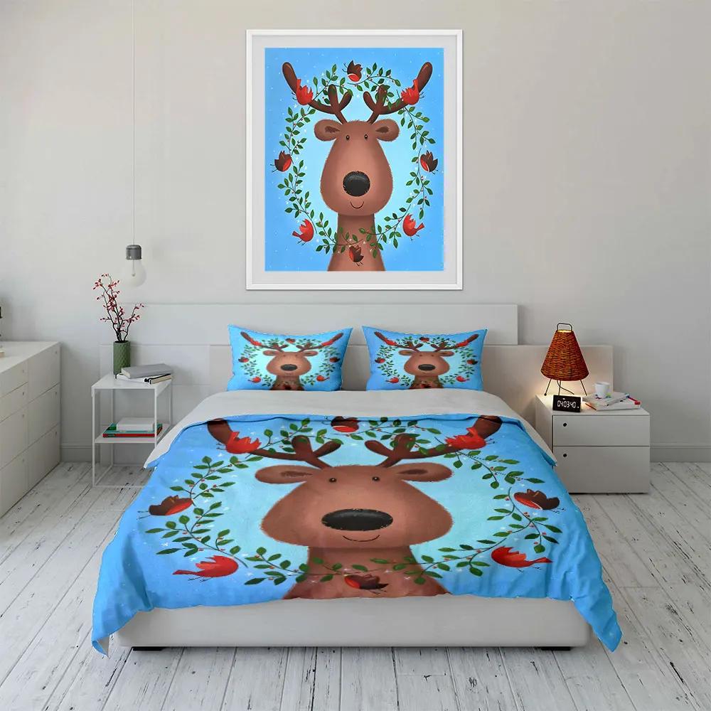 "Cartoon Reindeer Holiday Decoration Set" Soft Comfortable Duvet Cover Bedding Set Included 1*Duvet Cover & 2*Pillowcasesgift