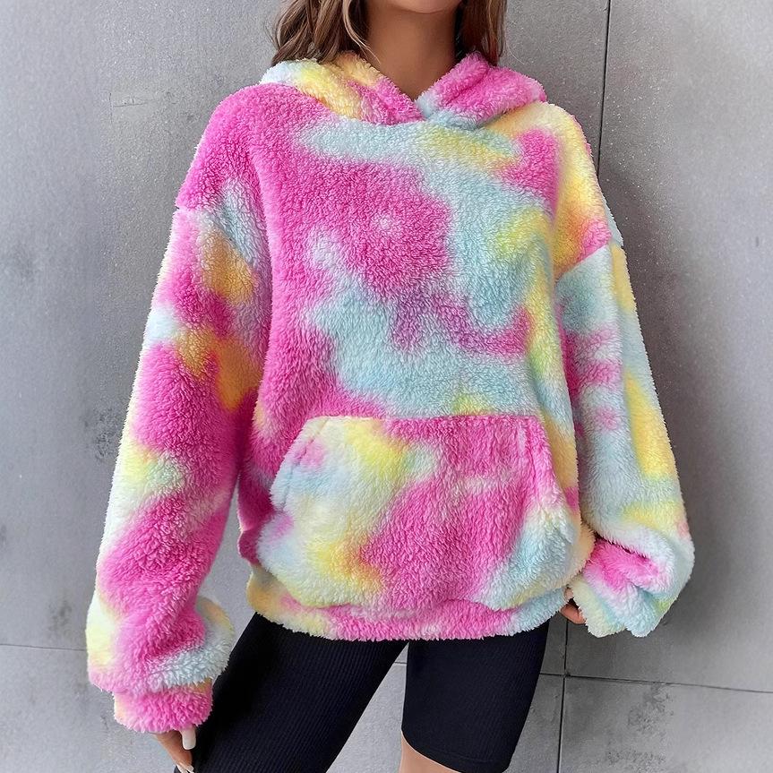 2025 Autumn/Winter Versatile Tie-Dye Fleece Hoodie with Pocket