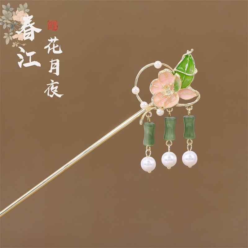 Elegant Flower Tassel Hairpin For Women Handmade Dripping Oil Pearl Butterfly Hair Stick Hanfu Cheongsam Dress Hair Accessories