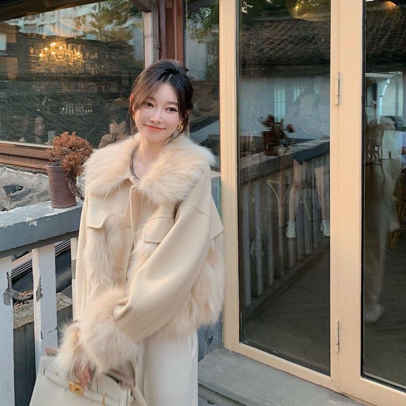 

Imitation fur jacket women s short thickened leather jacket light autumn and winter new imitation fox fur top S