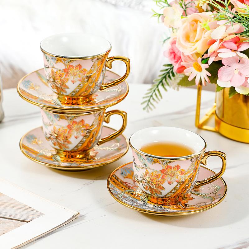 Ceramic Coffee Cup Set Middle East Hot-Selling Small Luxury Phnom Penh Ceramic Milk Tea Cup Hotel American Coffee Cup Saucer