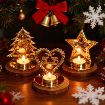 Europäischer Schmiedeeisen Weihnachts-Kerzenständer Goldener Hohl-Fünfzackiger Stern Tischdekoration