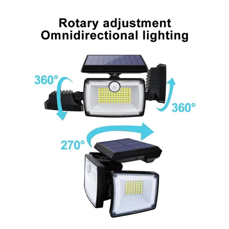 Solar Lights Outdoor 3 Heads Flood 167 LED Security Light Waterproof with PIR Motion Sensor Garden Yard Garage Street Wall Lighting