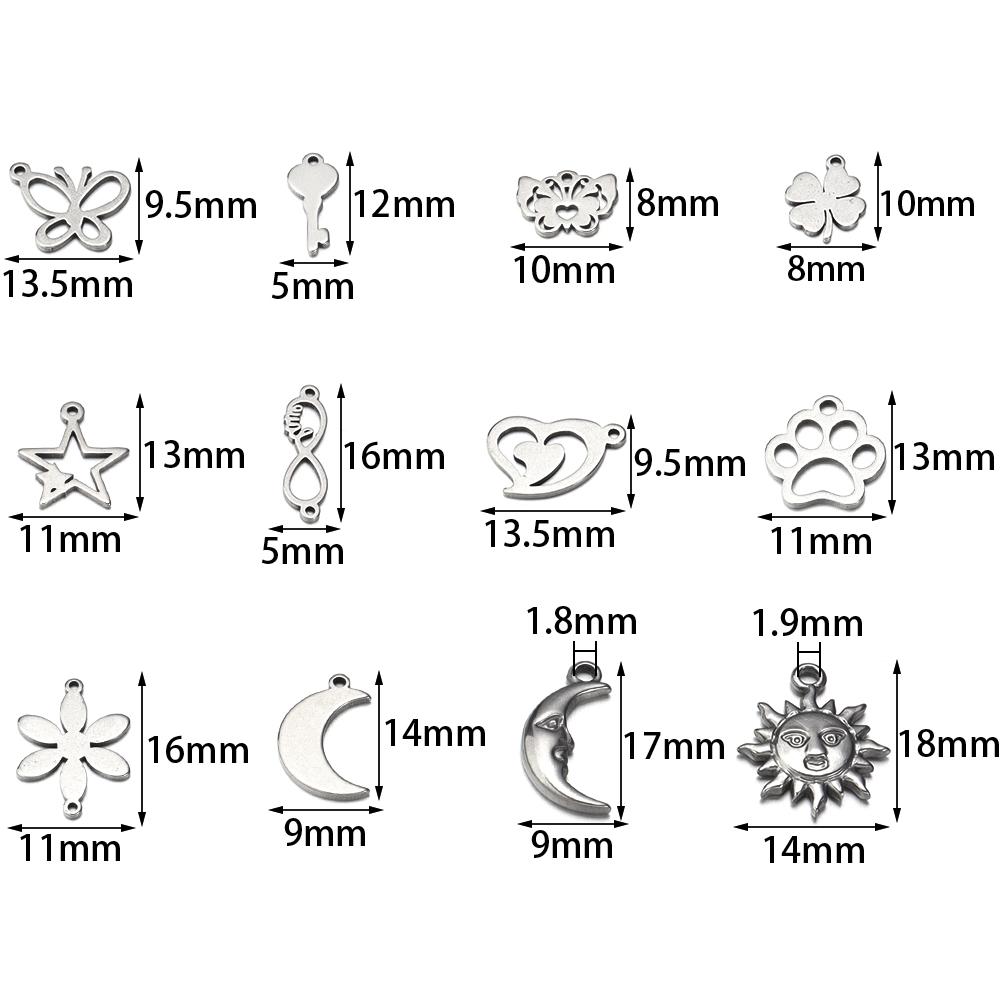 10pcs/lot Stainless Steel Charms Steel Color Pendants Butterfly Tree Heart Charms DIY Lucky Necklace Bracelet Jewelry Making