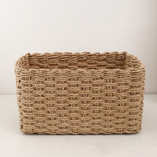 3Pcs Woven Storage Basket Natural Rattan Paper Rope Stackable Square Open Design for Kitchen Bedroom Living Room Bathroom Storage Organizers Home Tidy