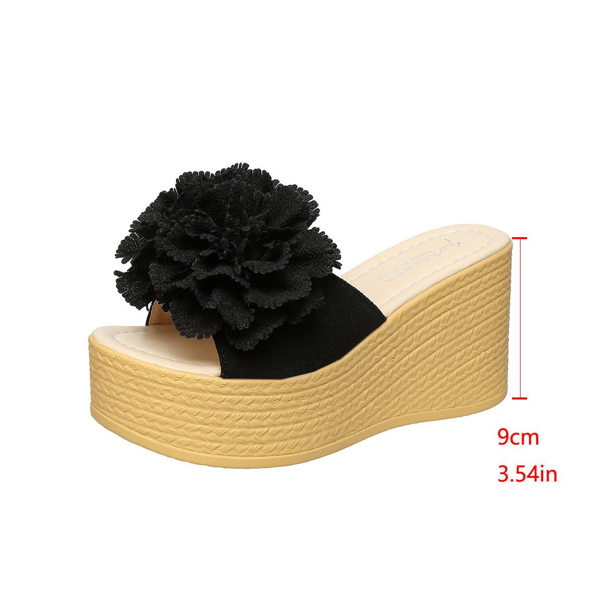 

thick-soled big flower muffin and slippers women s 2025 summer new high heels wedge heel large size women s slippers 43 чёрный