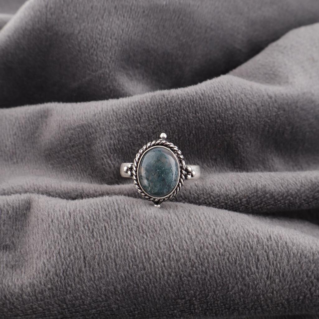 Moss Agate Gemstone Jewelry, 925 Solid Sterling Silver Ring Jewelry, Handmade Artisan Ring Jewelry For Wedding Gift