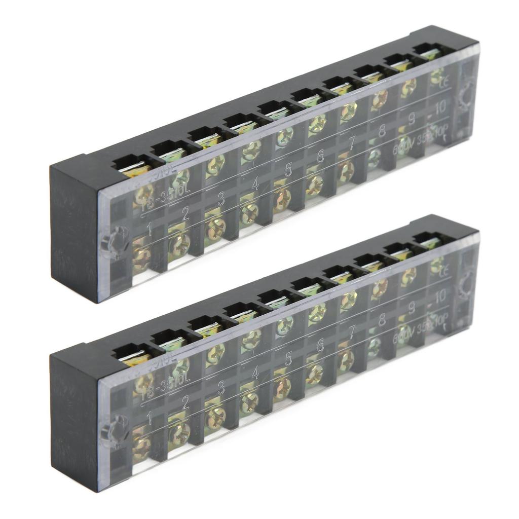 2Pcs Terminal Strip TB Fixed Large Current Dual Row Wire Barrier Block Terminal Strip with Transparent Cover 600V 35A