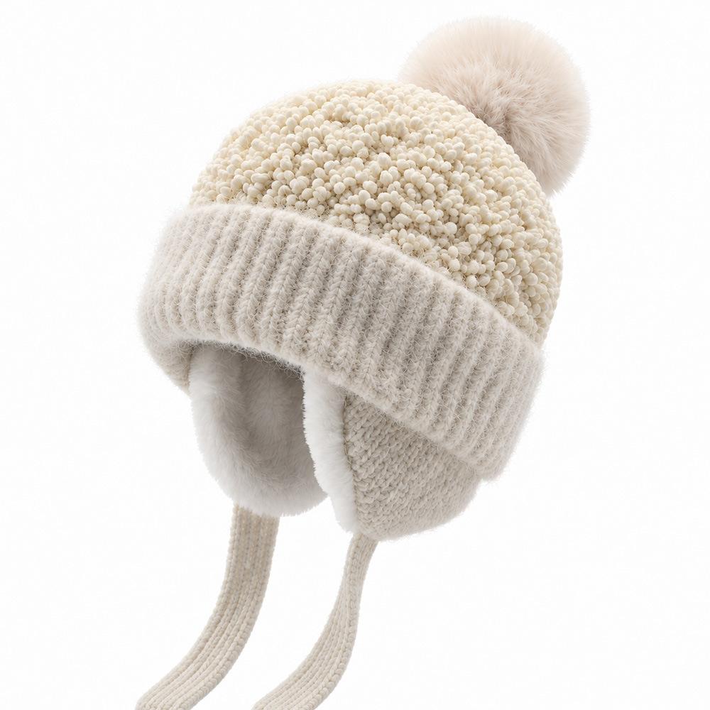 Winter Samt verdickt gestrickte Mütze weiblich süß vielseitig Bommel Ohrenschutzmütze warm winddicht und Kälte Wollmütze