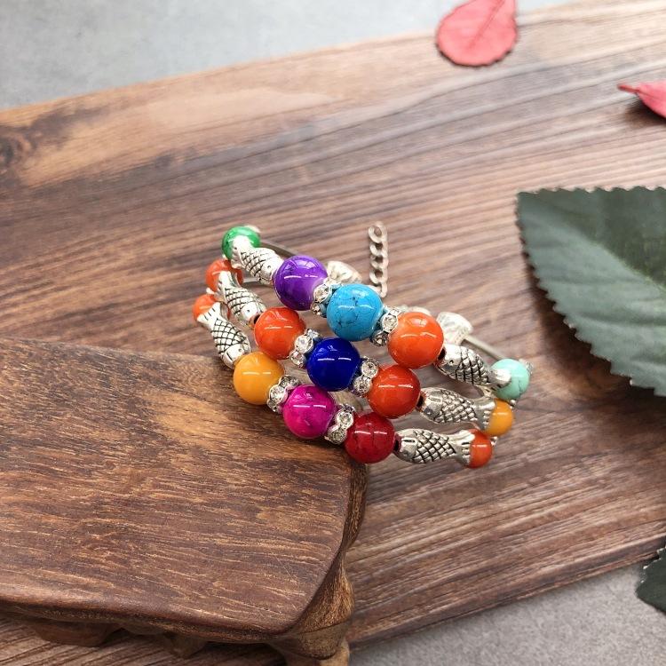 

Retro handmade imitation colored stone bracelet Versatile personality Bohemian silver bracelet women s bracelet with jewelry