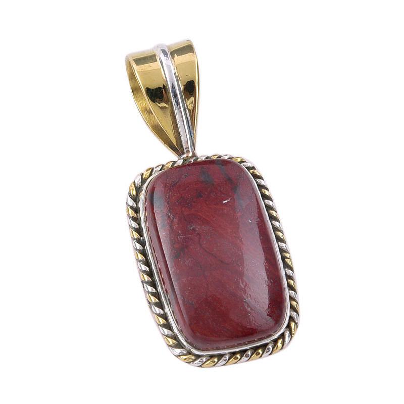 Natürlicher Roter Jaspis Edelstein 925 Massiv Sterlingsilber Zweifarbig Anhänger 1,25" C4y92