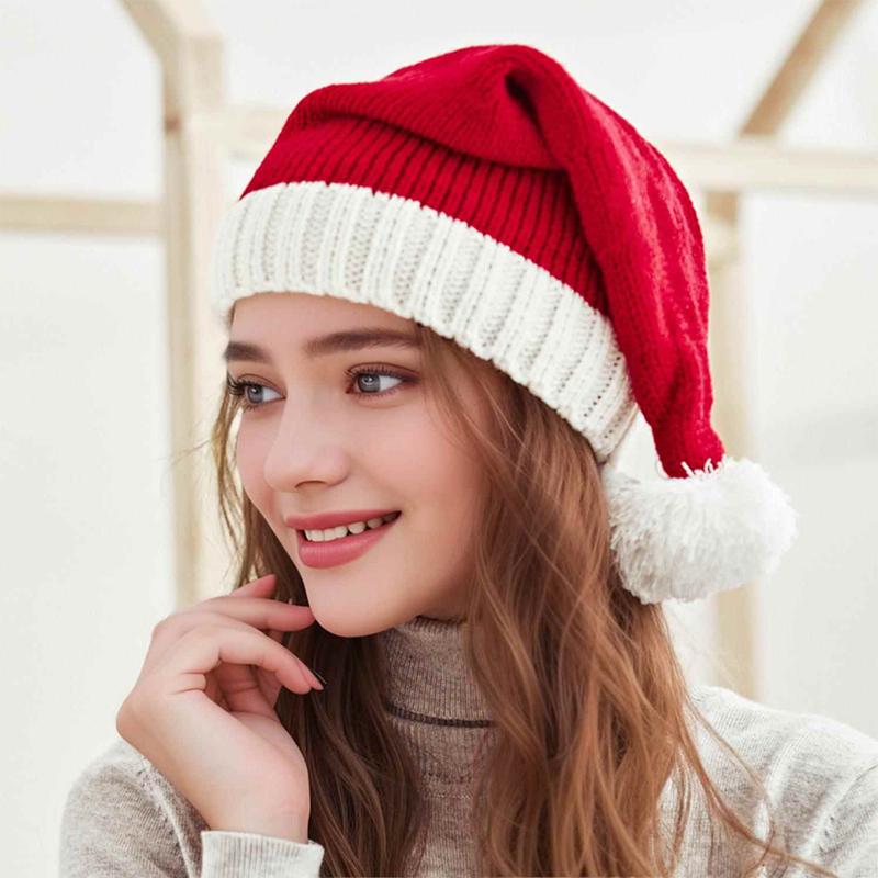 Warm Knitted Red Woolen Hat Christmas Santa Claus Style Winter Cap Holiday Dress Parent-Child Matching Hat