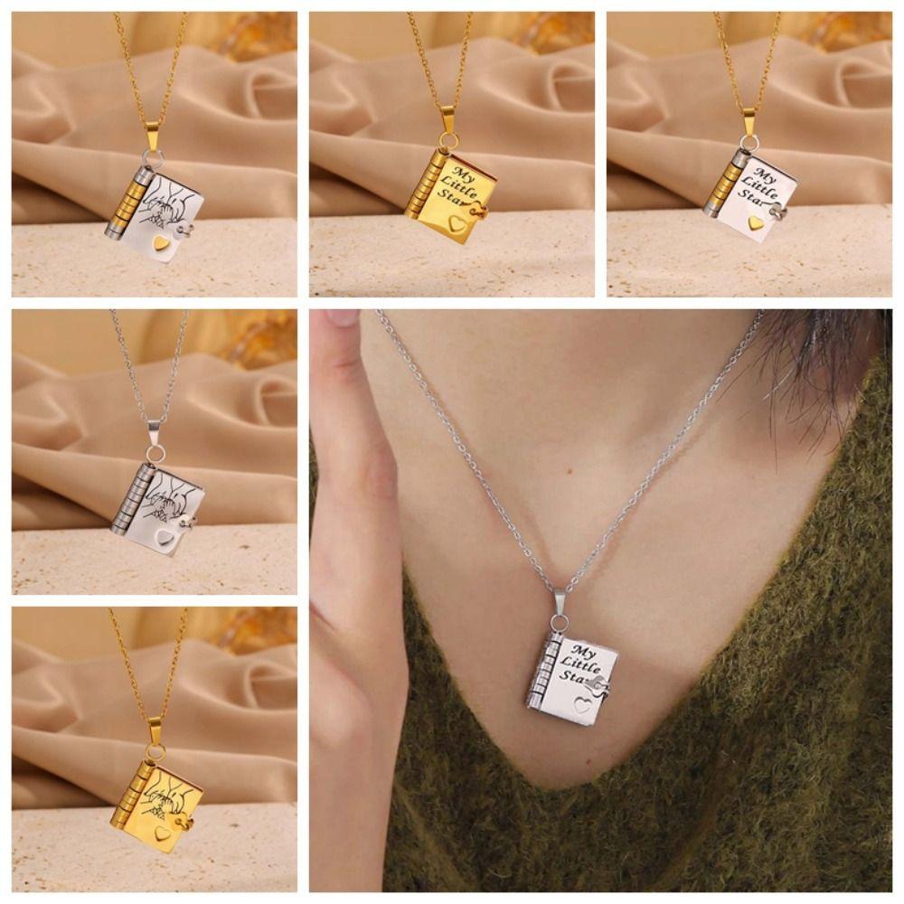 Titanium Steel Opening Book Pendant Stainless Steel Girls Text Locket  Mother's Day