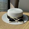 New Straw Woven Flat Top Top Hat Bow Straw Hat Summer Outing Seaside Sunshade and Sun Protection