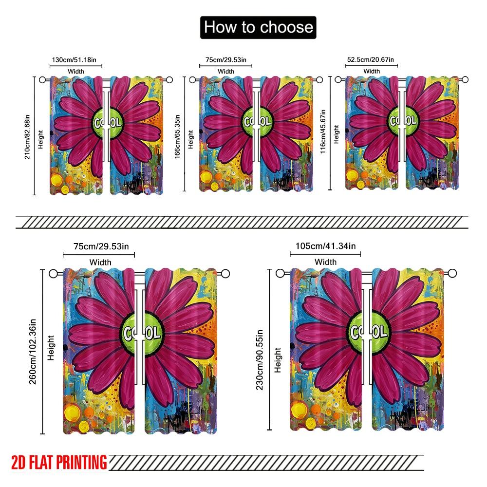 2 Stück 2D Flachdruck Vorhang Blumig Gänseblümchen Blume 100% Polyester Stoff Ohne Strom Saisonal Party- & Feiertagsdeko Verwendung