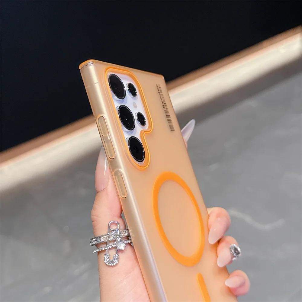 For Magsafe Wireless Charge Case For Samsung Galaxy S25 S24 S23 S22 S21 Plus FE Note 20 Ultra Translucent Shockproof Matte Cover