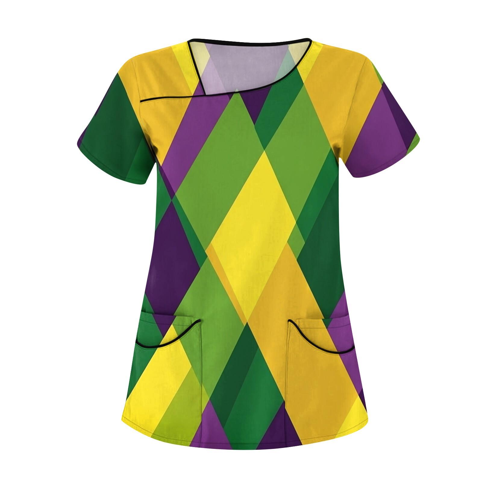 

Женская повседневная рабочая одежда с короткими рукавами и наклонным воротником с принтом и двойными карманами L