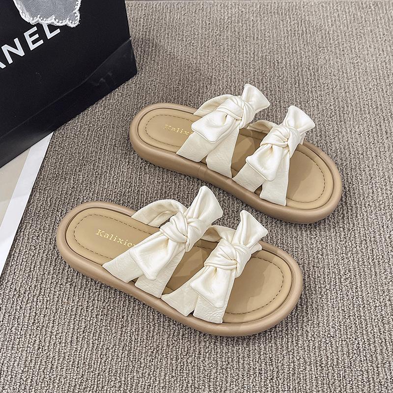 

Thick-soled slippers women s outer wear summer new models with skirts versatile bows one-word sandals 35 белый