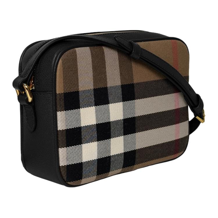 Burberry Borsa a Spalla in Cotone con Logo Piccola da Donna Nera 81140741