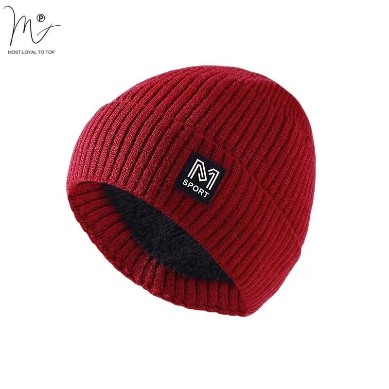 autumn and winter knitted hat, outdoor sports thermal head hat, fleece flanged hat, solid color simple alphabet hat
