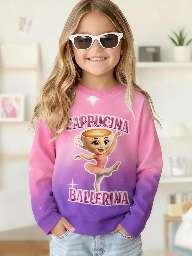 Italian Brainrot Girl Clothes Cute Cappuccina Ballerina Crew Neck Sweatshirts Casual Loose Fit Long Sleeve Autumn Girls Hoodies