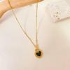 French Black & White Heart Necklace for Women - Double-sided Peach Heart Pendant, Chic and Versatile.