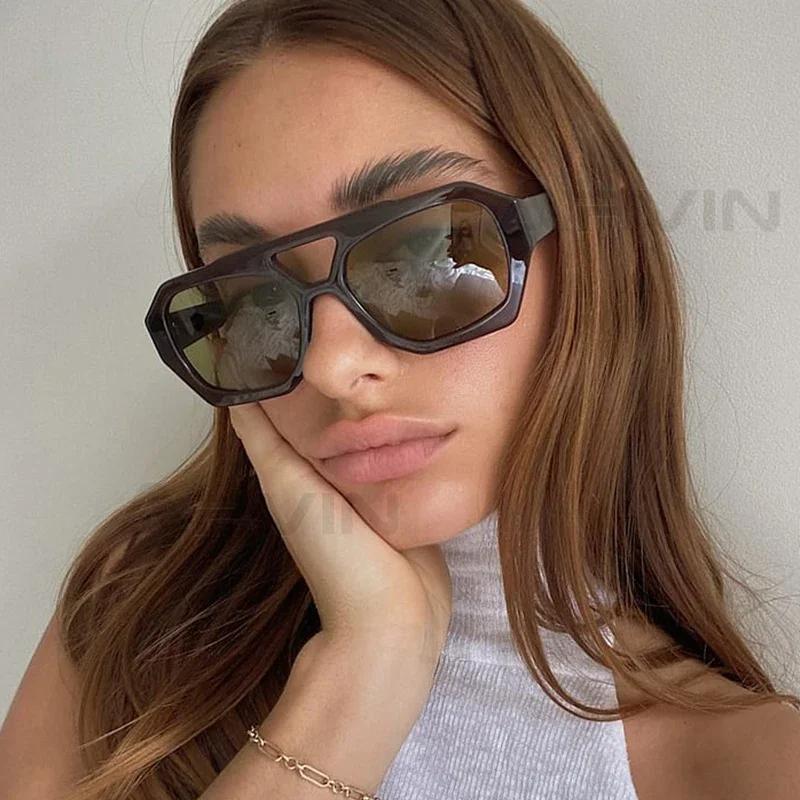 Vintage Kwadratowe Okulary Przeciwsłoneczne dla Kobiet Mężczyzn Grube Oprawki Podwójne Mostki Okulary Damska Moda Szyk Poligonowe Okulary Przeciwsłoneczne Leopard Niebieski