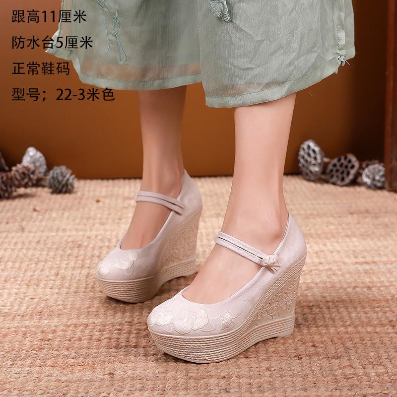 Chunxin ancient style women's shoes Hanfu shoes ethnic style slope heel ancient style heel waterproof table embroidered shoes national style cloth