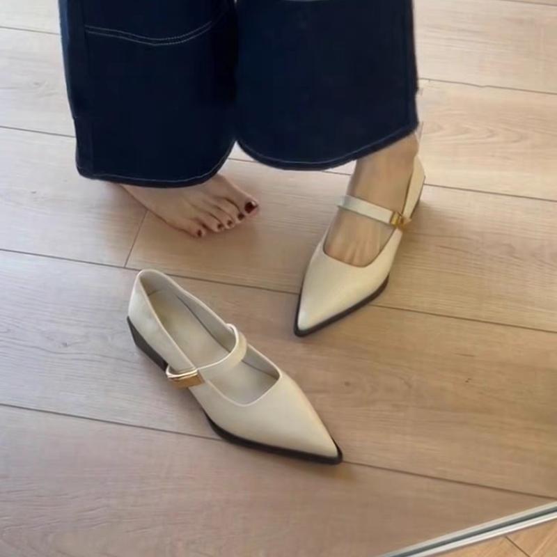 Fashion Shoes Woman Flats Shallow Mouth Pointed Toe Dress Comfortable on Heels New Summer Spring Mary Janes Shoes Woman  New Pointed Toe