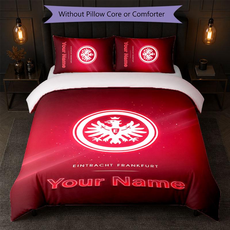 Eintracht Frankfurt Custom Name Text Bedding Set 1 Duvet Cover+2 Pillowcases Soccer Logo Personalized Gift For Special Occasion Bedroom Decor