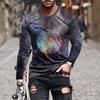 Spring and Autumn Round Neck 3D Scenic Moonlit Forest Pattern Printed Top Fashionable Casual Long Sleeved Men's T-shirts