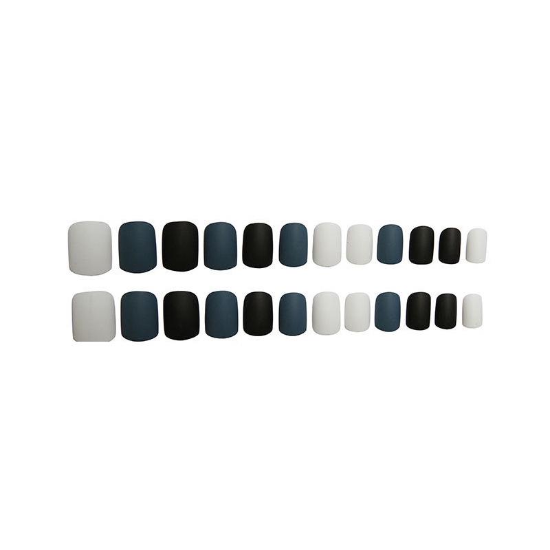 Puntas de Uñas Postizas Desmontables Negro Mate y Blanco - Pegatinas de Manicura Corta de Larga Duración
