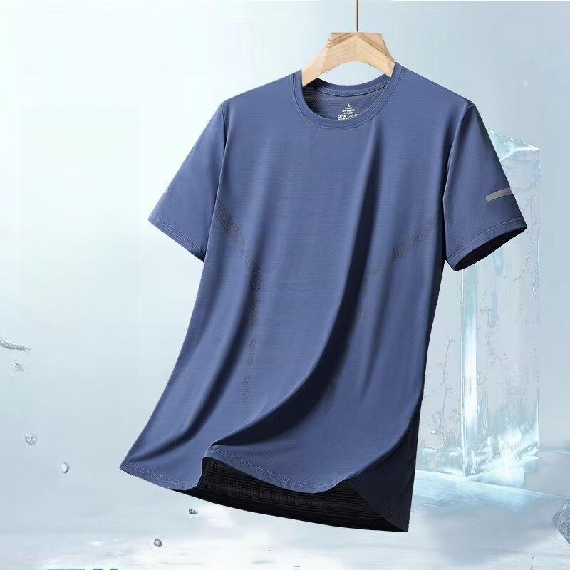Men's Loose Fit Ice Silk T-Shirt with Round Neck and Short Sleeves - Casual and Sporty Daily Wear