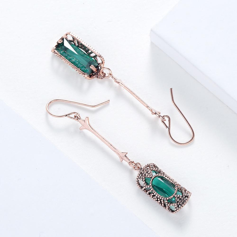 Women Zinc Alloy Jewelry Cylinder Shape Vintage Green Glass Hook Dangle Earring Accessories