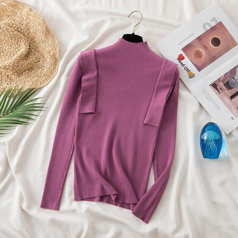 Autumn Winter Long Sleeve Pullovers Slim Fit Bottoming Tops Fashion Solid Color Sweaters Women Knitted Clothes 28805