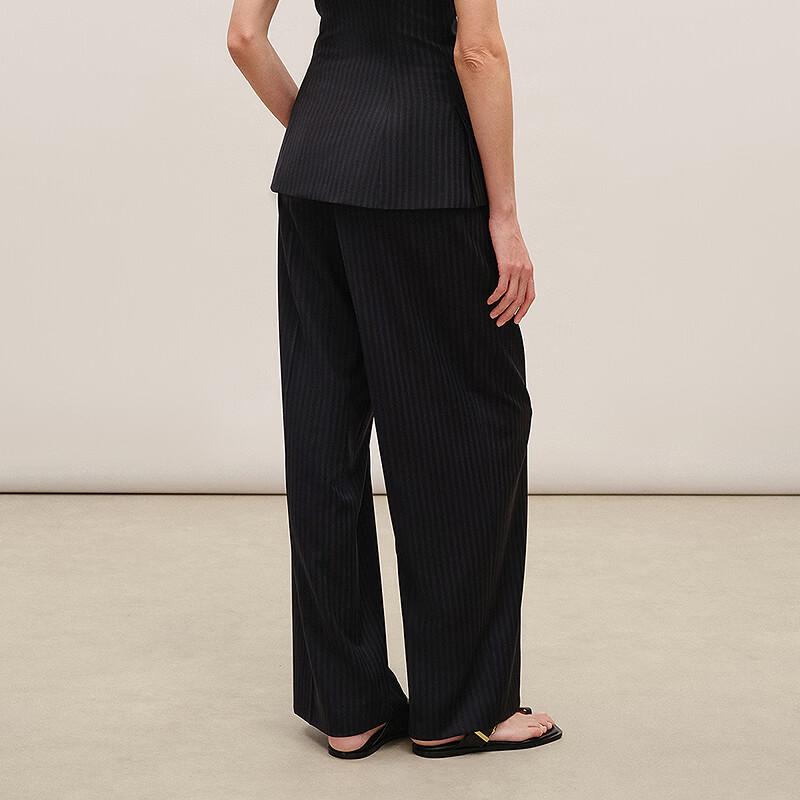 LESS Striped 100% Wool Wide-Leg Pants