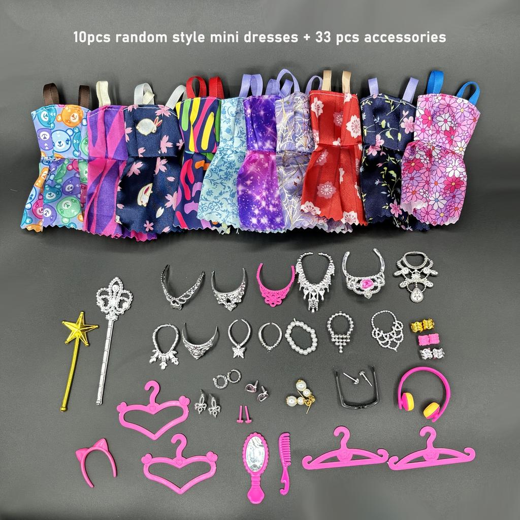 43Pcs 30cm Set Fashionable Doll Clothes Accessories Mini Camisole Skirt Necklace Earrings Crown Hangers Toy and Play Entertaining Safe Kid Friendly