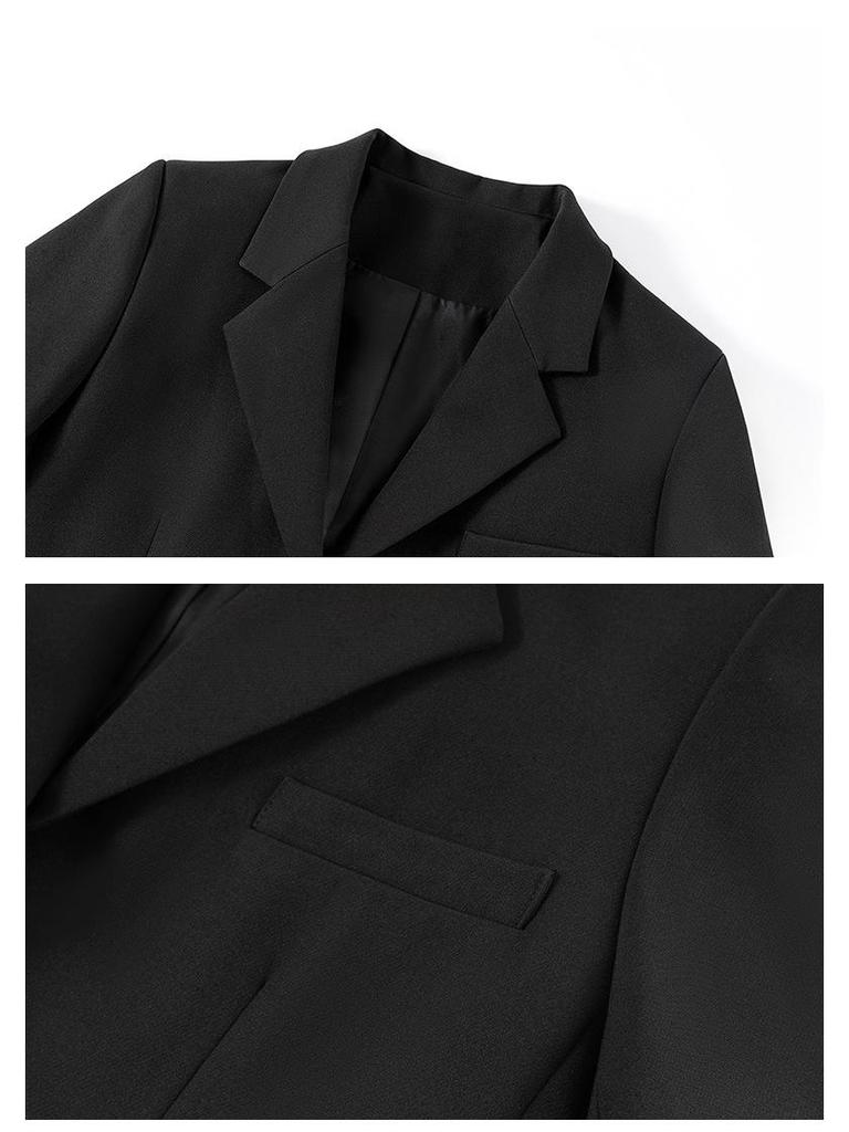 Women's Black Regular Fit Shoulder Suit Jacket - Autumn/Winter Loose Casual Korean Style with High-End Feel