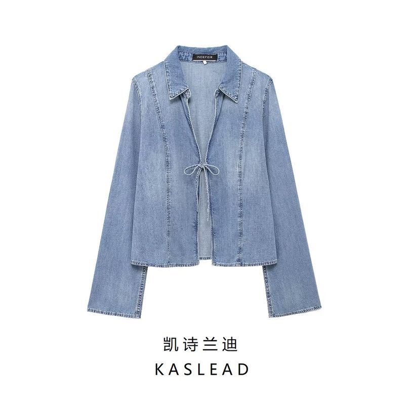 Kaslead New Arrival Women's Clothing Fashion Style Fashion All-Match Bowknot Decoration Denim Shirt 5252041