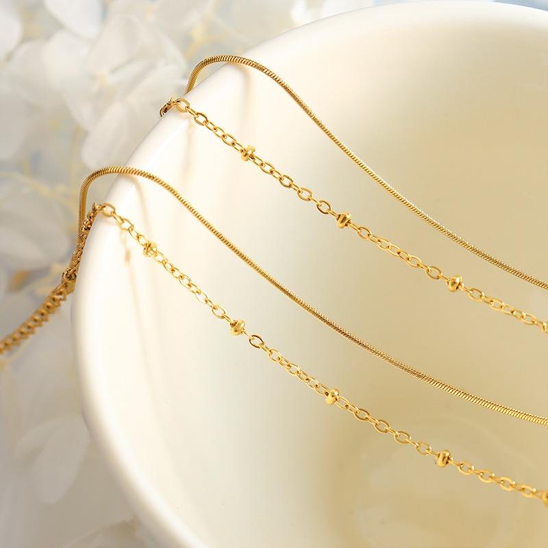 Delicate Double-layer Snake Bone Chain and Exquisite Beaded Bracelet 18K Gold Plated Stainless Steel