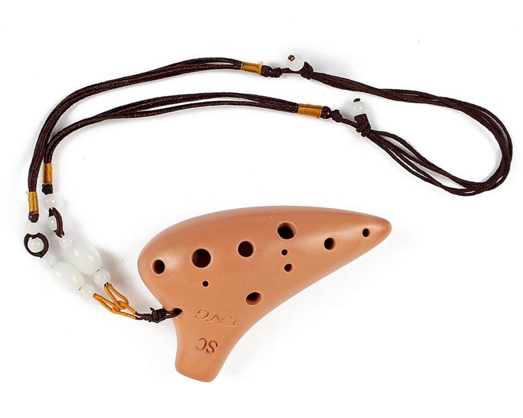 TNG Mini Ocarina [NecklaceBrown12-Hole] Premium Necklace, Single Soprano Ocarina in C Key, for Brass Instruments, Purple Sand