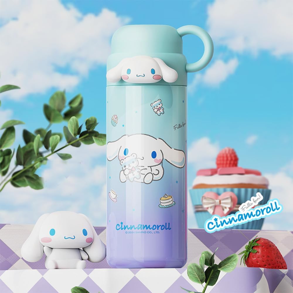 Sanrio Kuromi Stainless Steel Water Bottle, Cute Cartoon Thermos, Vacuum Insulated, Portable Cup, Dual-Use Lid, Easy to Clean, Perfect for Commuting,