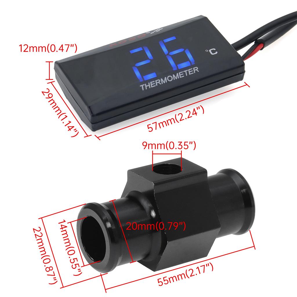 Motorcycle Thermometer for Koso Water Temperature Tank Retrofit Sensor °C for XMAX300 CB400 MT 07 09 Adaptor Joint Pipe 16~22mm